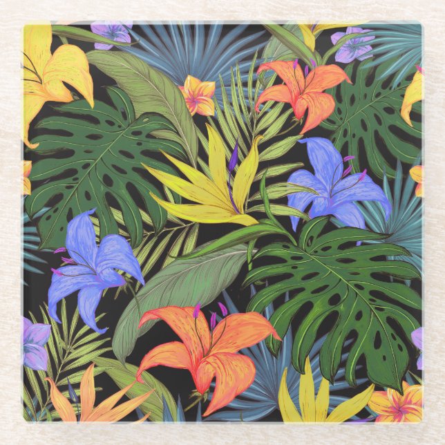 Posavasos De Vidrio Gráfica de flor tropical Hawai Aloha (Anverso)