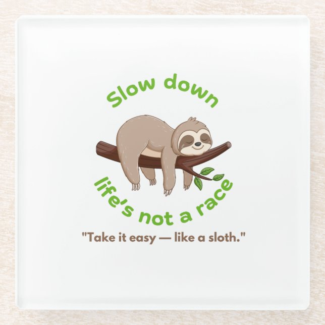 Posavasos De Vidrio Gráfico de Sloth Down (Anverso)