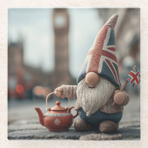Posavasos De Vidrio Gran Bretaña con Union Jack Gorra y Teapot