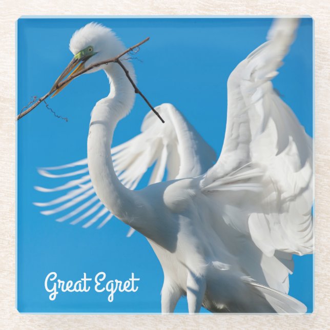 Posavasos De Vidrio Gran Egret (Anverso)