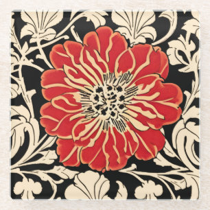 Posavasos De Vidrio Gran Flor Art Nouveau Roja