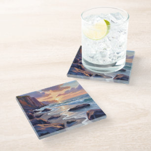 Posavasos De Vidrio Gran Sur, pintura de la costa de California