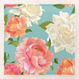 Posavasos De Vidrio Grandes Flores en Bebida Country Vintage Azul