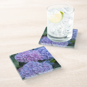 Posavasos De Vidrio Grandes y Hermosas Floraciones de Hortensia Floral