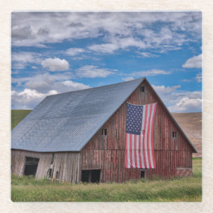 Posavasos De Vidrio Granero con la bandera americana el   Colfax,