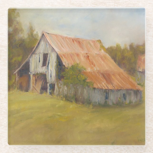 Posavasos De Vidrio Granero del tejado de la lata (Anverso)