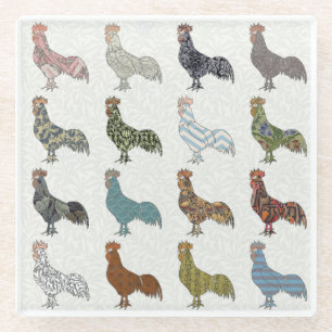 Posavasos De Vidrio Granja de patrón colorido de gallo de pollo