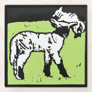 Posavasos De Vidrio Granja de Woodcut victoriana Lambs