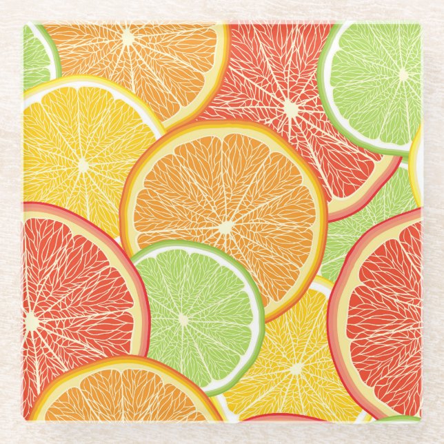 Posavasos De Vidrio Grapefruit y fondo abstracto naranja. (Anverso)