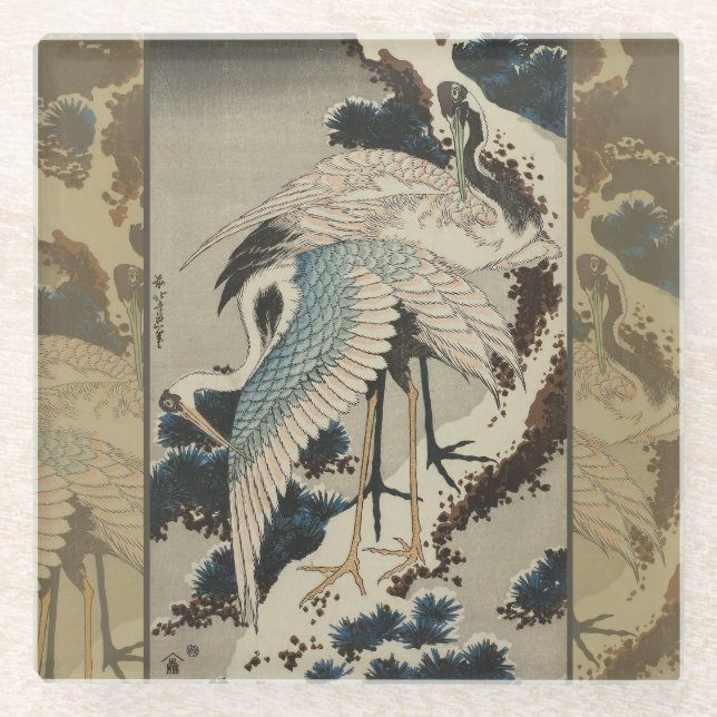 Posavasos De Vidrio Grasas en una nieve cubierta Hokusai (Anverso)