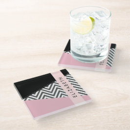 Posavasos De Vidrio Gray Zigzag, Gray Chevron, Pink, Tu Nombre