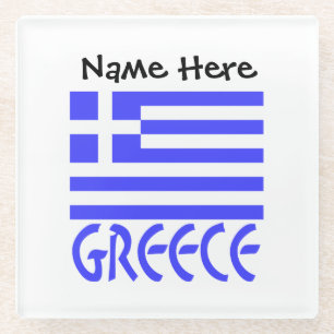 Posavasos De Vidrio Grecia y Bandera Griega Personalizada