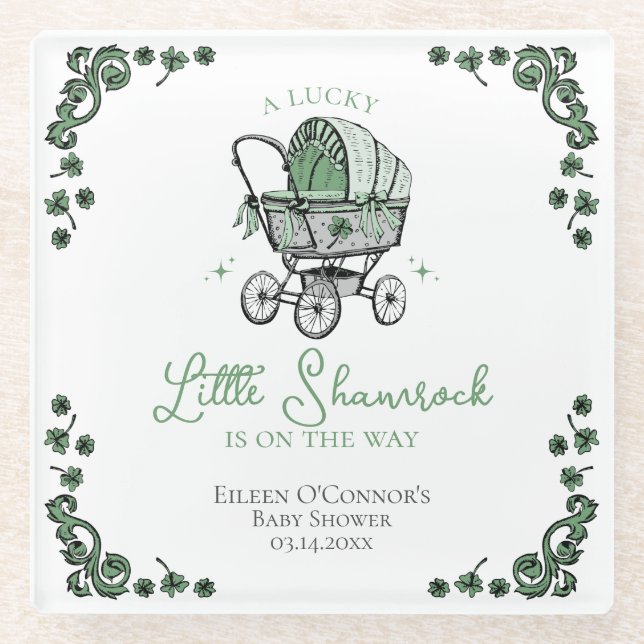 Posavasos De Vidrio Green Lucky Little Shamrock Irish Baby Shower (Anverso)
