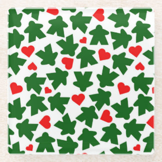 Posavasos De Vidrio Green Meeple with Red Heart