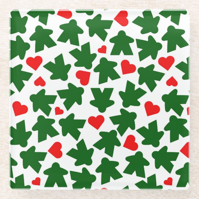 Posavasos De Vidrio Green Meeple with Red Heart (Anverso)