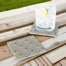 Green Purple Retro Y2K Funky Hippie Flower Pattern