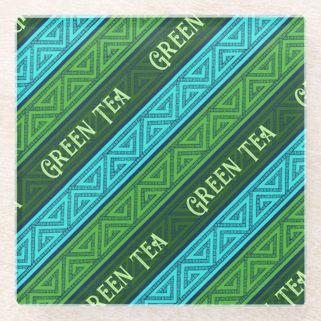 Posavasos De Vidrio Green Tea Leafy Green & Aqua Blue Celtic Stripes (Anverso)