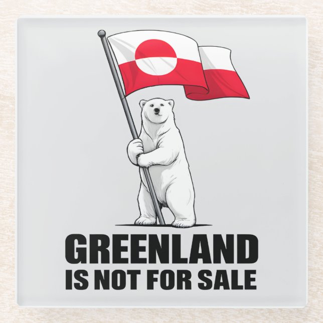 Posavasos De Vidrio Greenland Is Not for Sale Polar Bear With Flag (Anverso)
