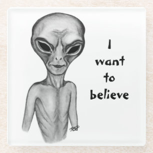 Posavasos De Vidrio Grey Alien , quiero creer