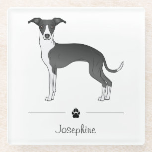 Posavasos De Vidrio Greyhound Italiano Blanco Y Negro Con Texto Person