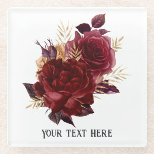 Posavasos De Vidrio Grimorio Vintage Floral Burgundy y Dorado