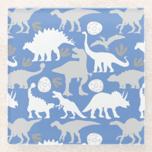 Posavasos De Vidrio Gris Dino Pattern L Blue BG