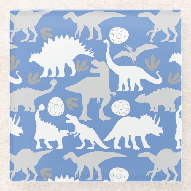 Posavasos De Vidrio Gris Dino Pattern L Blue BG (Anverso)