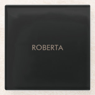 Posavasos De Vidrio Gris negro moderno único Añadir nombre propio