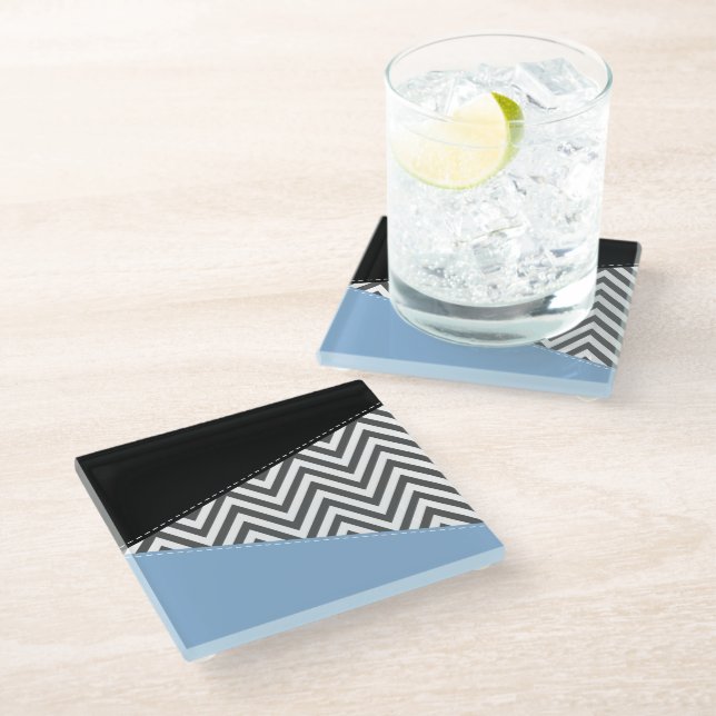 Posavasos De Vidrio Gris Zigzag, Gris Chevron, Zigzag Pattern, Azul (Angular)