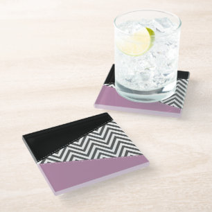 Posavasos De Vidrio Gris Zigzag, Gris Chevron, Zigzag Pattern, Púrpura