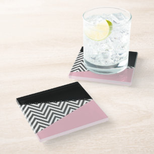 Posavasos De Vidrio Gris Zigzag, Gris Chevron, Zigzag Pattern, Rosa