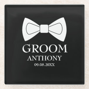 Posavasos De Vidrio Groom Black White Elegant Boda moderno