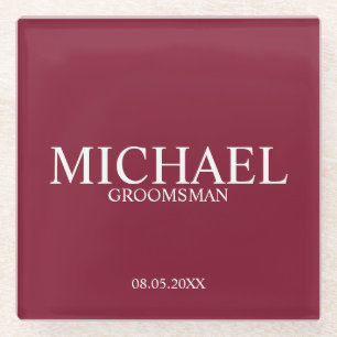 Posavasos De Vidrio Groomsmen personalizado de la rojo borgoña