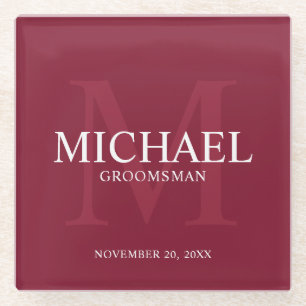 Posavasos De Vidrio Groomsmen personalizado de la rojo borgoña