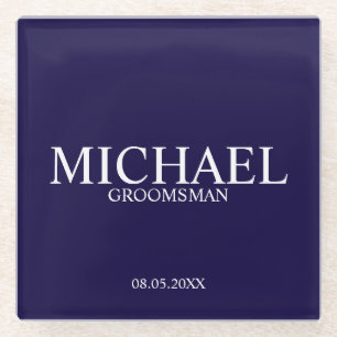 Posavasos De Vidrio Groomsmen personalizados de la Marina Azul
