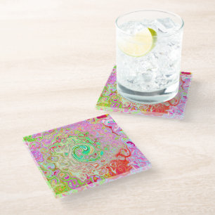 Posavasos De Vidrio Groovy Abstracto Retro Pastel Remolino Líquido Ver