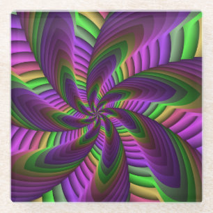 Posavasos De Vidrio Groovy Energetic Colorful Neon Fractal