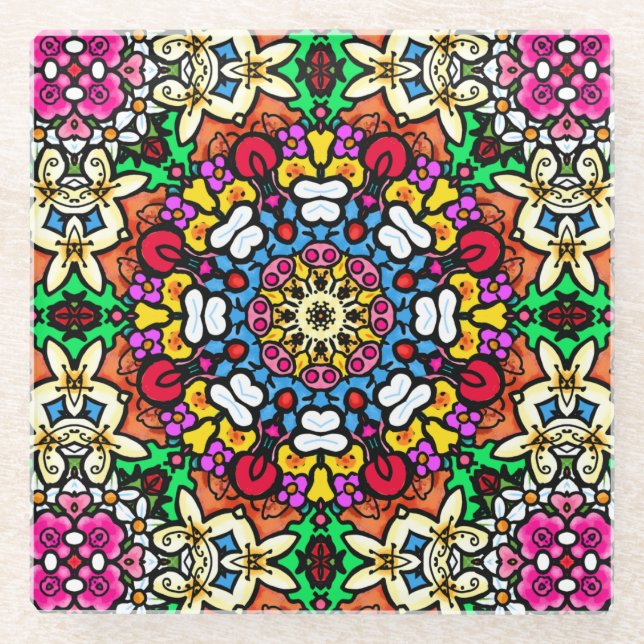 Posavasos De Vidrio Groovy Funky Flower Power  (Anverso)