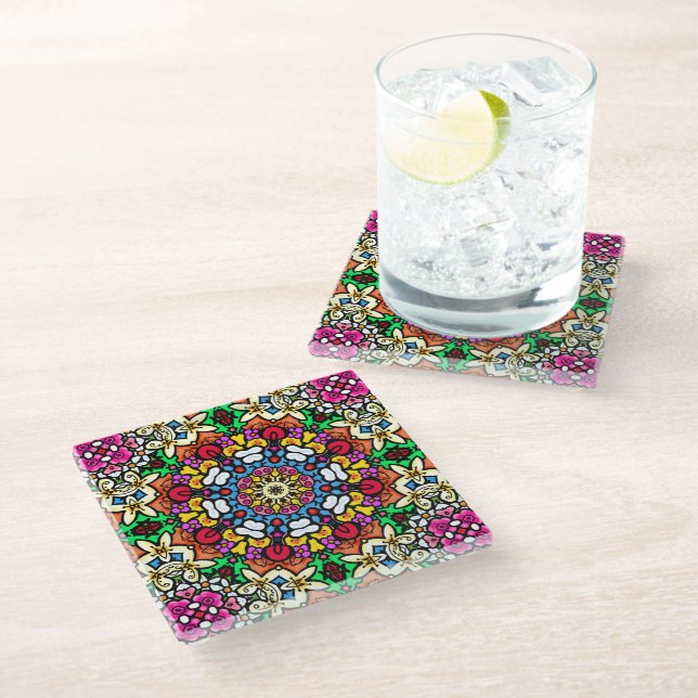 Posavasos De Vidrio Groovy Funky Flower Power Coaster (Angular)