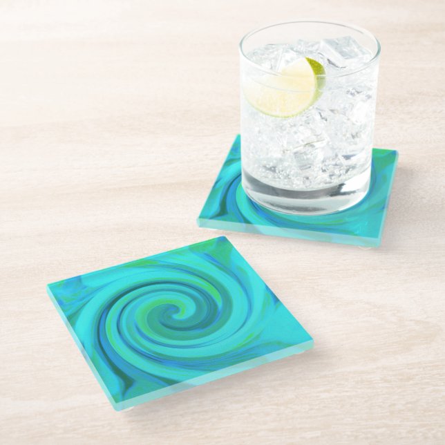 Posavasos De Vidrio Groovy Guay Resumen Aqua Liquid Art Swirl (Angular)