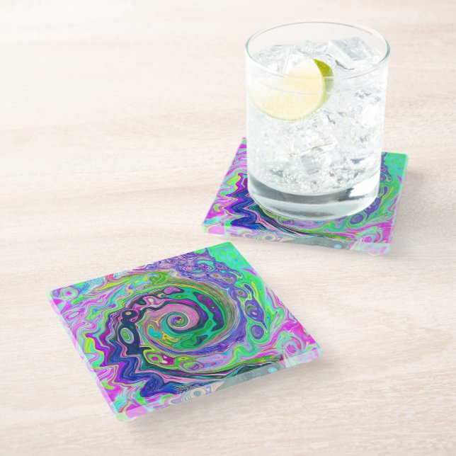 Posavasos De Vidrio Groovy Resumen de Aqua y Navy Lava Swirl (Angular)