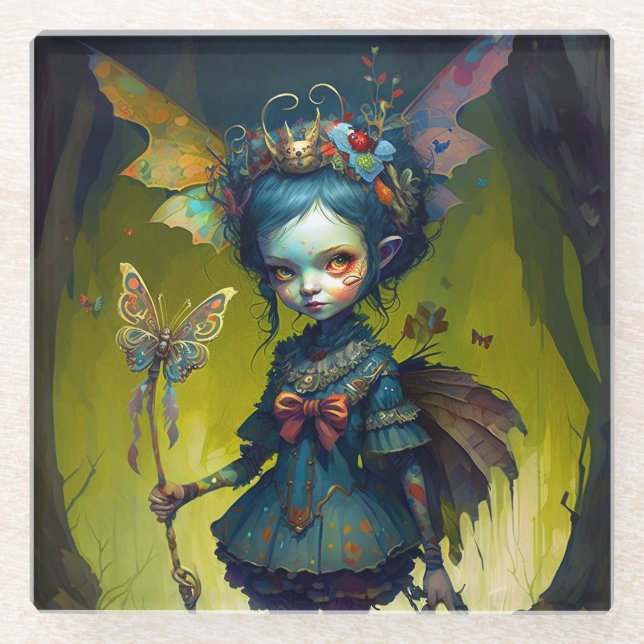 Posavasos De Vidrio Grumpy Fairy Pixie Fantasy Art (Anverso)