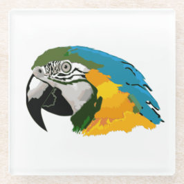 Posavasos De Vidrio Guacamayo azul y dorado