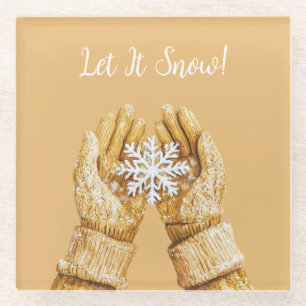Posavasos De Vidrio Guantes de Navidad Copo de Nieve Manos de Oro Amar