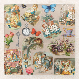 Posavasos De Vidrio Guardería Alice Colorido Clásico siglo XIX Wonderl