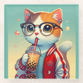 Posavasos De Vidrio Guay Cat bebiendo boba