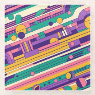 Posavasos De Vidrio Guay, colorido diseño retro de los años 80 y 90
