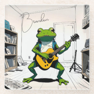 Posavasos De Vidrio Guay Frog tocando guitarra en estudio de dormitori