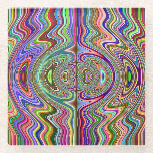 Posavasos De Vidrio Guay Multi-Color Exploding Stripes Rainbow (Anverso)