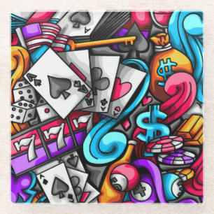 Posavasos De Vidrio Guay y el colorido Doodle del Casino de Las Vegas